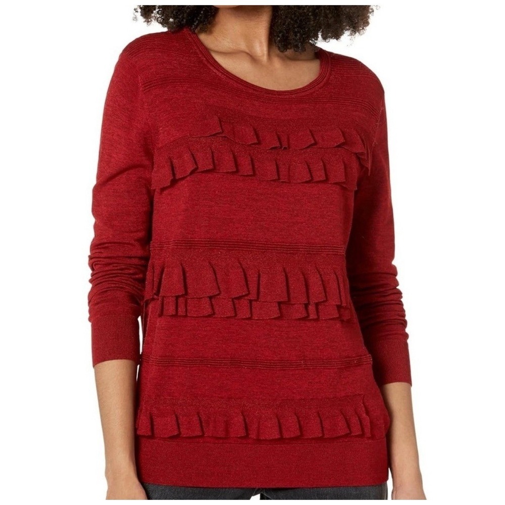 Diane von Furstenberg DVF Benni Red Merino Wool Blend Ruffle Sweater Small